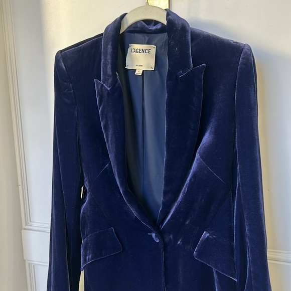 L'AGENCE Chamberlain Velvet Blazer Womens size 2 Blue color - Picture 11 of 13